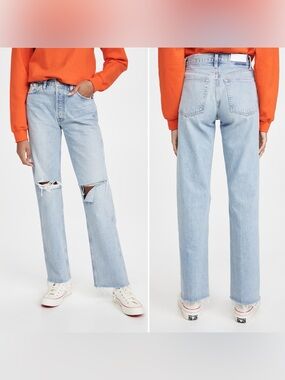 RE/DONE 90s High Rise Loose Breezy Indigo Jeans With Rips